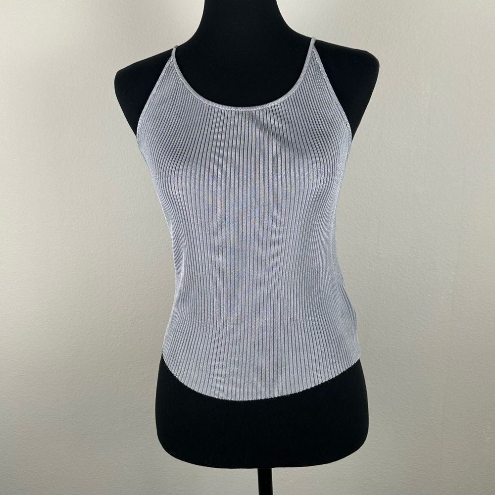Vintage Bebe Moda Ribbed Grey Tank Top Womens Medium Made in USA